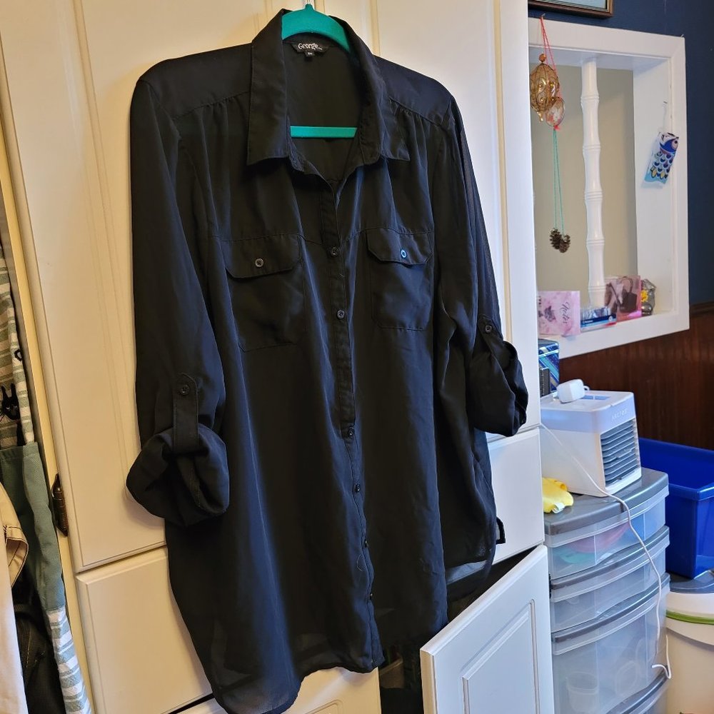 💖2 for $30!💖  George Black Sheer Long Sleeve Button Up Blouse